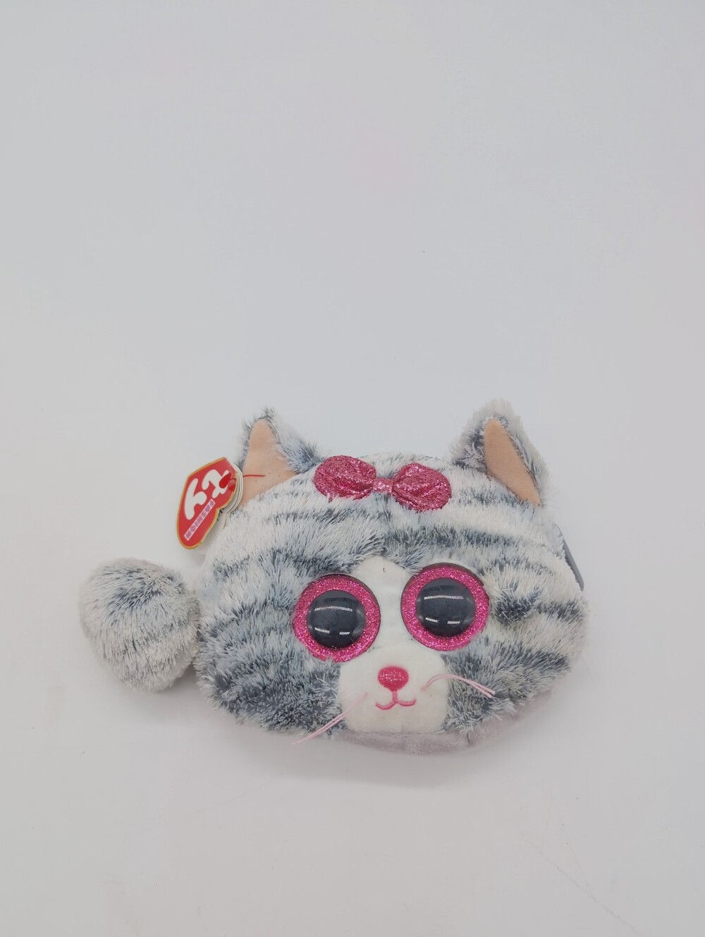 Ty Kiki Kitty Gray Striped Cat Plush Coin Purse with Pink Accents